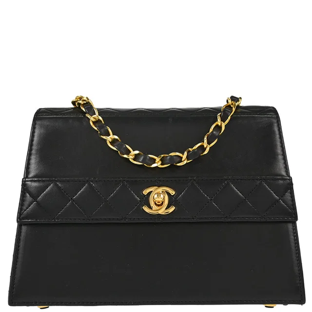 Chanel 1989-1991 Black Lambskin Straight Flap Shoulder Bag in Black Lambskin from AMORE Vintage Tokyo