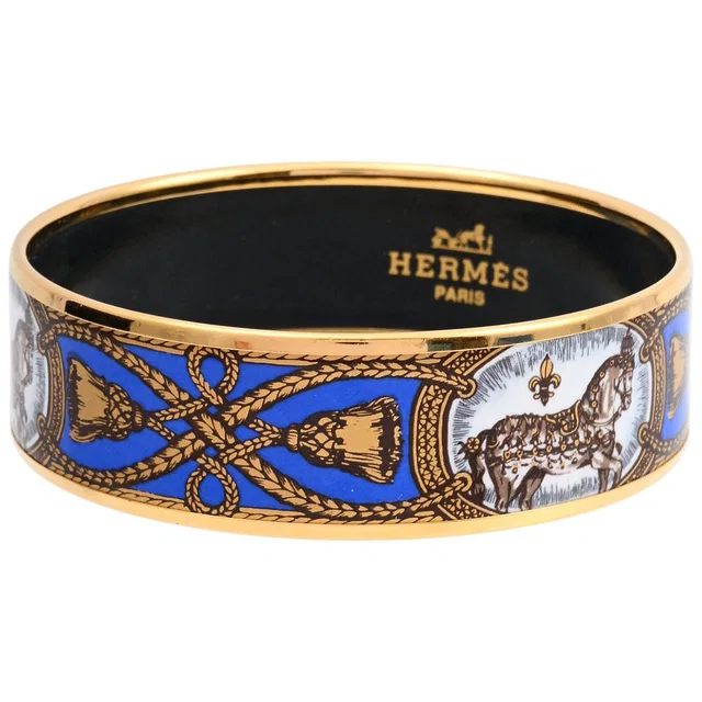 Hermès Email Bangle GM Gold/Blue in Blue from VINTAGE QOO TOKYO