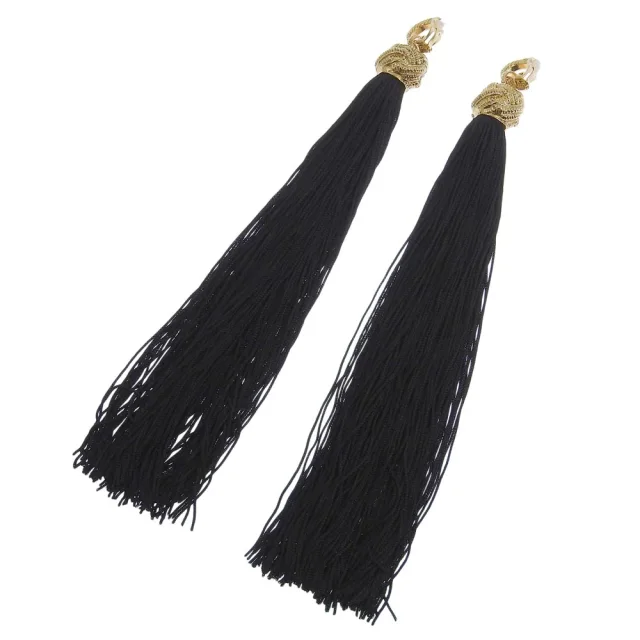 Saint Laurent Long Tassel Earrings Gold Black in Black Gold-plated metal from LuxUness, photo 2 of 9