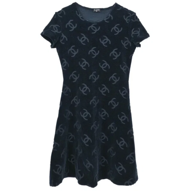 Chanel Dress Black #42 in Black Nylon from AMORE Vintage Tokyo