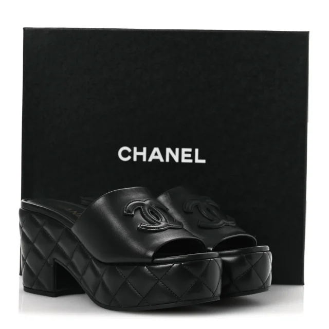 Chanel Quilted CC Platform Mules 39 Black in Black Lambskin from FASHIONPHILE, photo 11 of 11