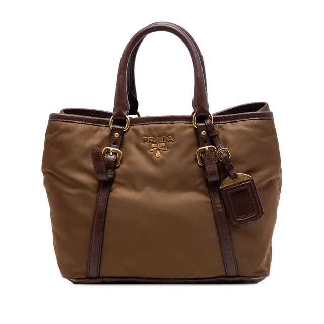 Brown Prada Vitello Daino Trimmed Tessuto Satchel in Brown Nylon from Designer Revival