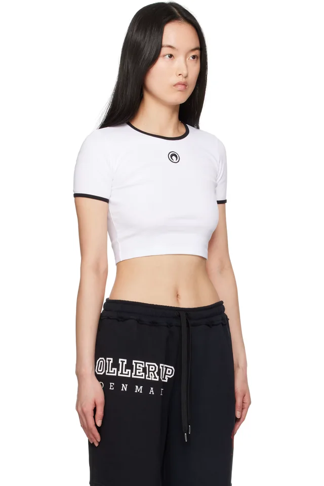 Marine Serre White Moon Logo Jersey Cropped T-shirt, photo 2 of 4 from SSENSE