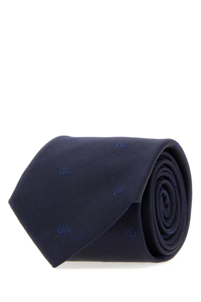 Gucci Running Necktie — Navy Silk Fabric Neckties in Navy Silk from HEWI