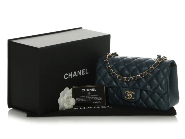 Chanel Mini Dark Blue Quilted Caviar Classic in Blue Caviar leather from Ann's Fabulous Finds, photo 2 of 10