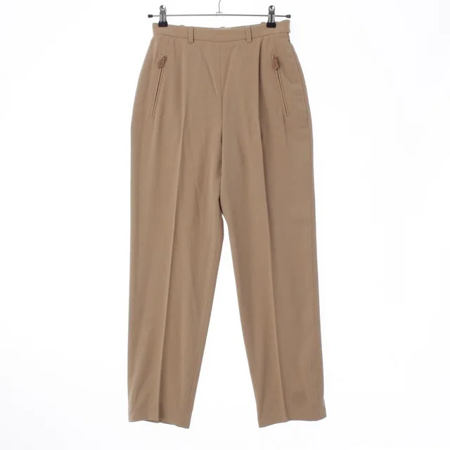 Hermès Vintage Wool Side Zip Leather Zip Charm Tapered Trousers Pants Beige in Beige Wool from The Reluxe