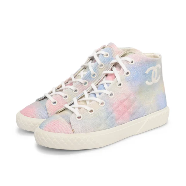 Chanel High Top Sneakers 38 in Pastel Tie-Dye Canvas from Blue Spinach
