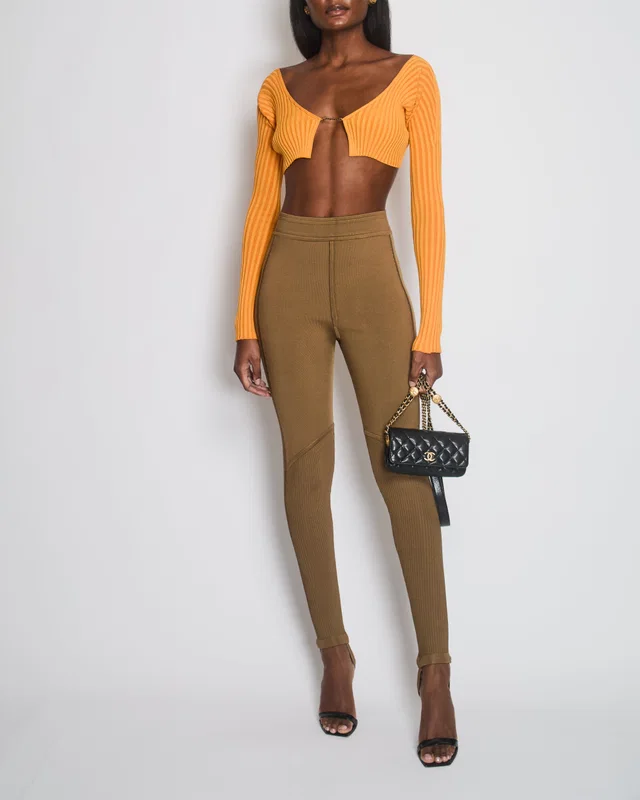Hermès Brown Ribbed-Knit Silk Leggings Size FR 38 (UK 10) in Brown Silk from Sellier