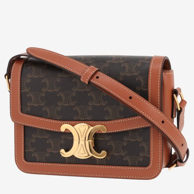 Celine Triomphe Teen shoulder bag in brown Triomphe canvas and brown leather in Brown Canvas from Collector Square