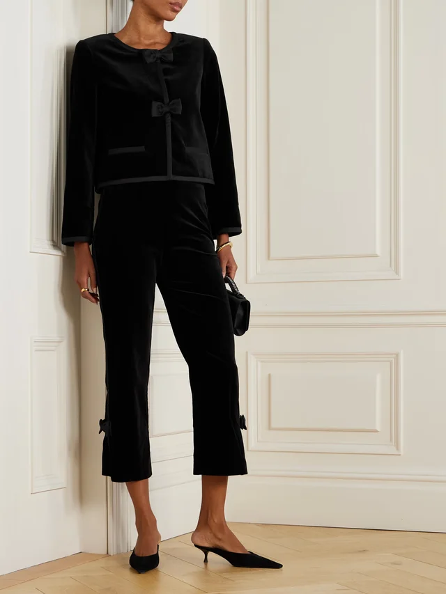 POSSE Quincy cropped satin-trimmed cotton-velvet jacket in Black, photo 2 of 2 from NET-A-PORTER (Canada)