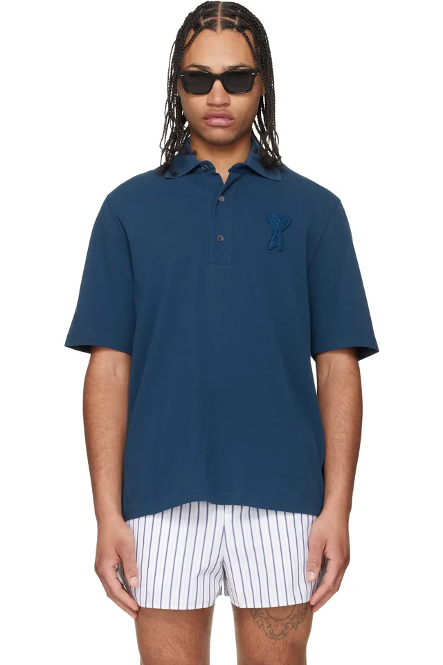 Blue Cotton Ami de Coeur Knitted Patch Polo