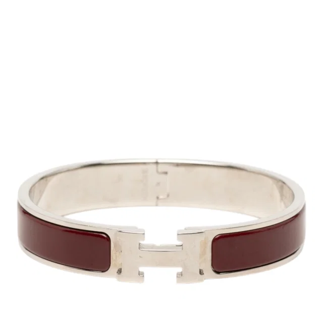 Red Hermès Narrow Enamel Clic H Bracelet PM in Red from Designer Revival