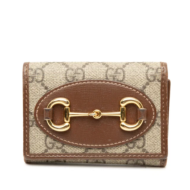 Beige Gucci GG Supreme Horsebit 1955 Trifold Wallet Small Wallets in Beige Coated canvas from Designer Revival
