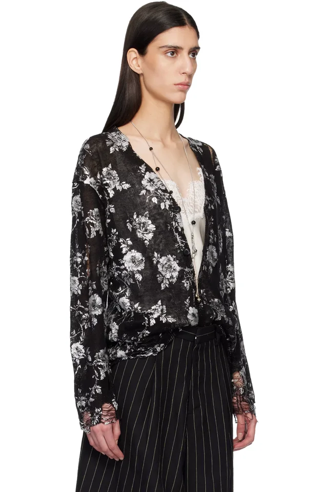 R13 Black Printed Boyfriend Cardigan, photo 2 of 4 from SSENSE