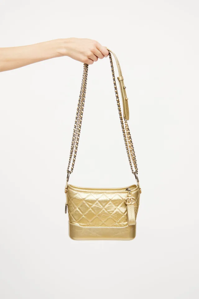 Chanel 2017 Gold Aged Small Gabrielle Bag in Gold Calfskin from VSP Consignment