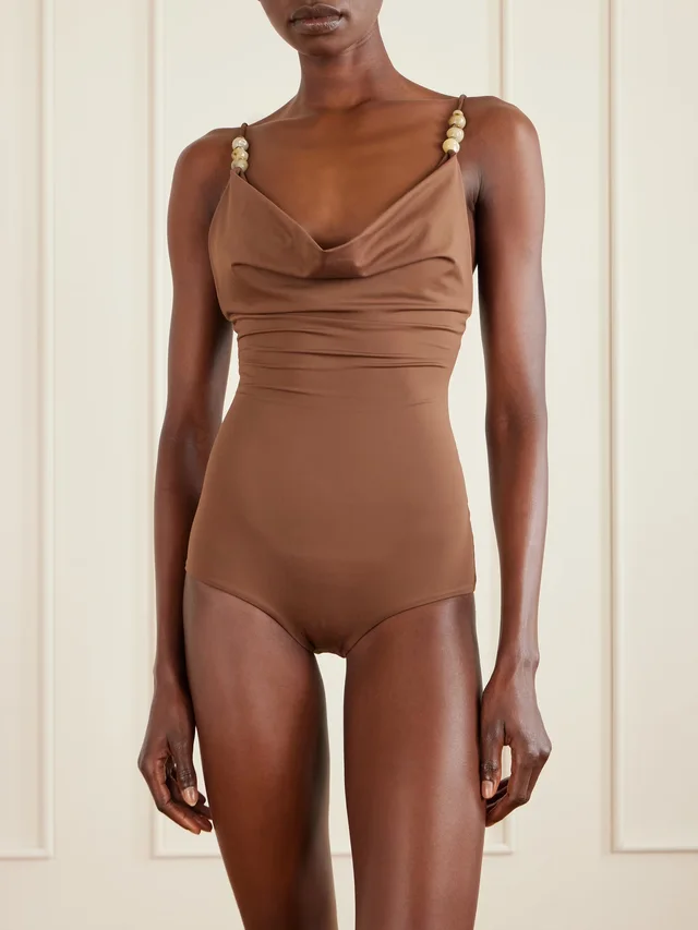 MAGDA BUTRYM Embellished cowl-neck swimsuit in Brown, photo 2 of 2 from NET-A-PORTER (Canada)