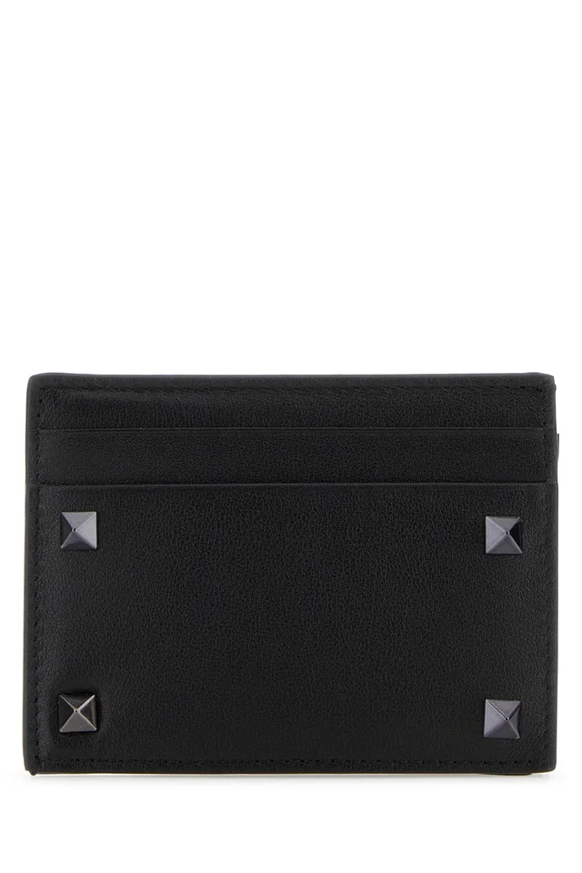 Valentino Garavani Pyramid Stud-Embellished Wallet — Black Leather in Black Leather from HEWI