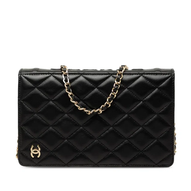 Black Chanel Quilted Lambskin Book Wallet On Chain Crossbody Bag in Black Lambskin from Designer Revival