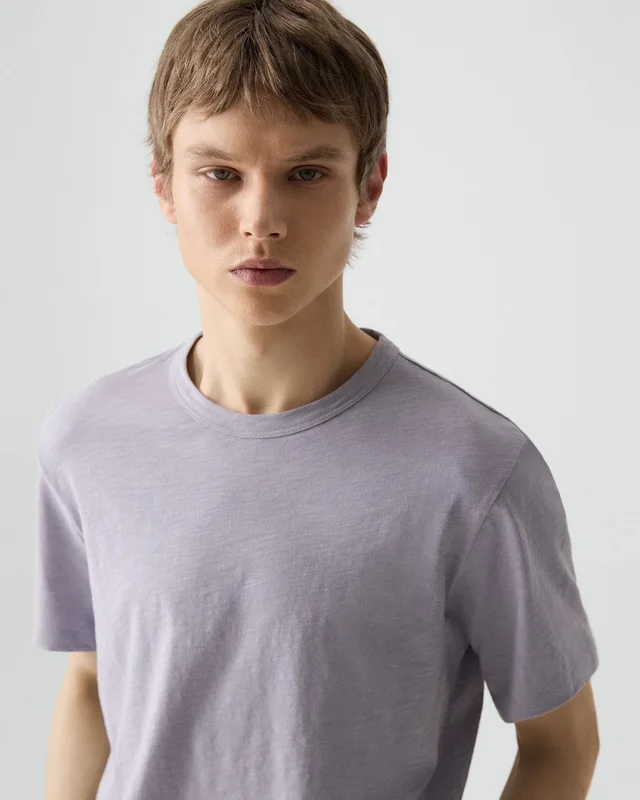Theory Essential Tee in Cosmos Slub Cotton in GRAY LILAC 100% Cotton, photo 11 of 12 from Theory