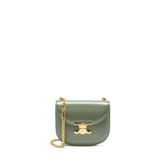 Celine Besace Clea Triomphe Chain Bag Shiny Calfskin Green GHW in Green Calfskin from EMIER