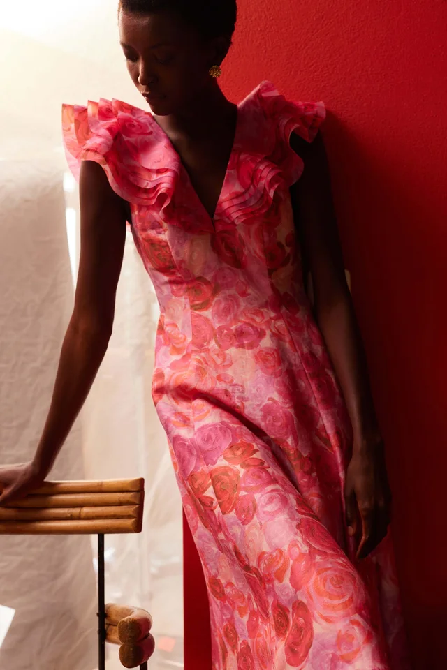 AJE Enchanted Plunge Midi Dress in Pink from Aje, photo 1 of 1