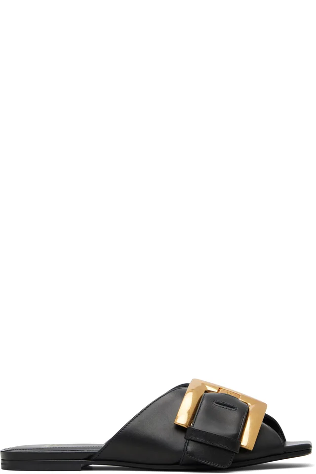 BALMAIN Black Anthem Flat Calfskin Leather Sandals from SSENSE, photo 1 of 1