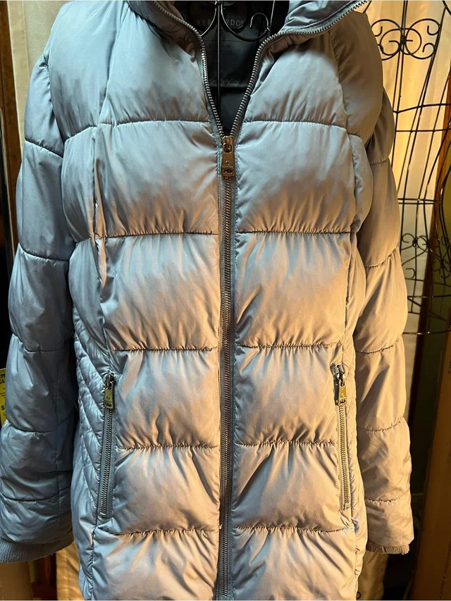 Moncler Bernardo Light Blue Quilted Down Jacket With Shiny Metal Zipper And Hidden Hood in blue from Poshmark