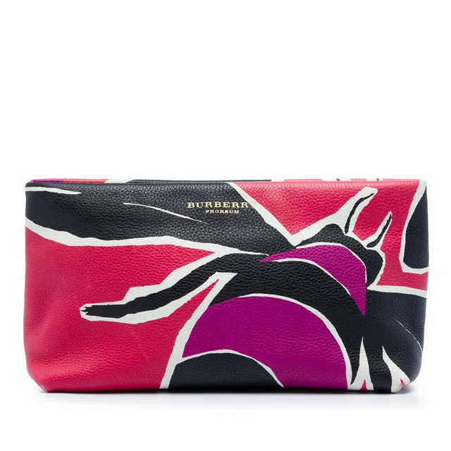 Pink Burberry Prorsum Grained Leather Clutch in Pink Caviar leather from Designer Revival