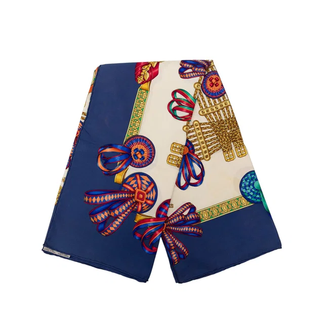 Blue Hermès Les Rubans du Cheval Silk Scarf 90 Scarves in Blue Silk from Designer Revival