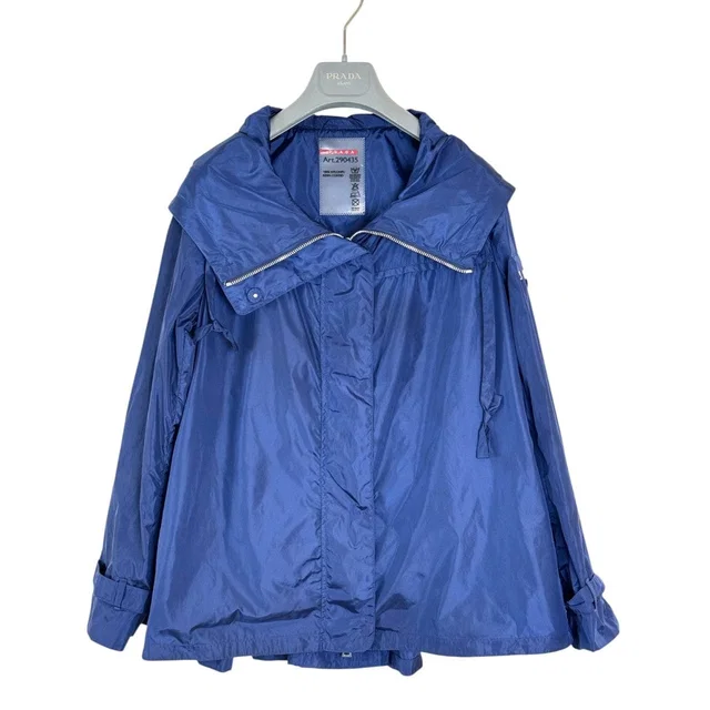 Prada Blue Zipped Up Nylon Jacket #40 in Blue Nylon from Luxury Promise