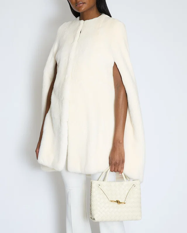Dior White Mink Fur Cape Coat Size FR 36 (UK 8) in White Silk from Sellier