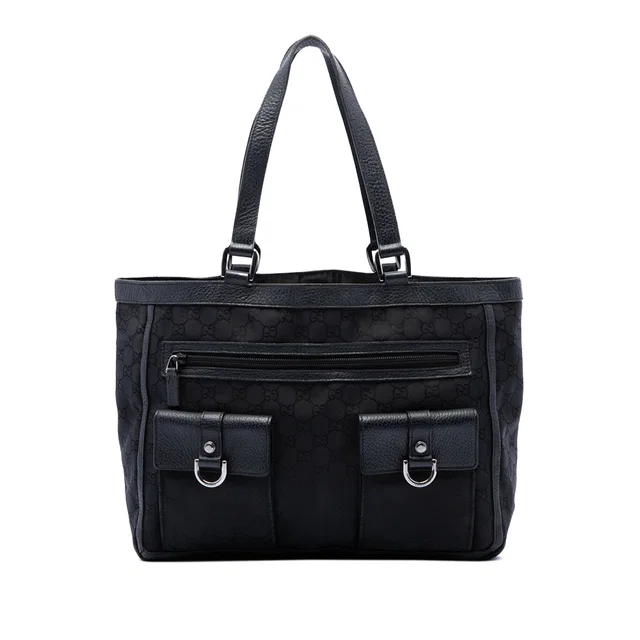 Black Gucci GG Nylon Abbey D Ring Pocket Tote in Black Nylon from Designer Revival