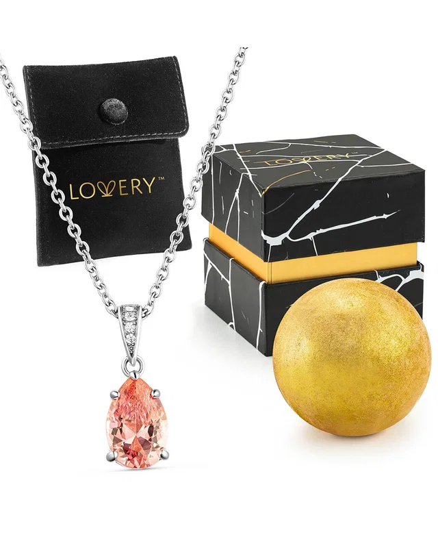 Lovery Sterling Silver Peach Tear Drop Pendant Necklace with Pouch, Bath Bomb, & Gift Box, image 1 of 1 from Rue La La
