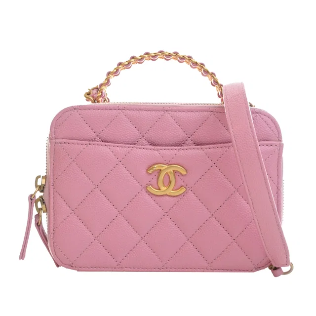 Pink Chanel Small Quilted Caviar Pick Me Up Vanity Case Satchel in Pink Caviar leather from Designer Revival