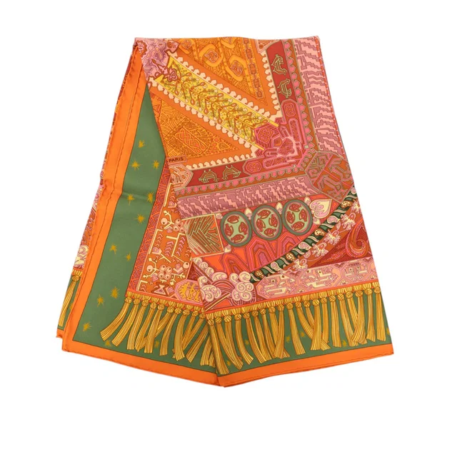 Orange Hermès Sur un Tapis Volant Silk Scarf 90 Scarves in Orange Silk from Designer Revival