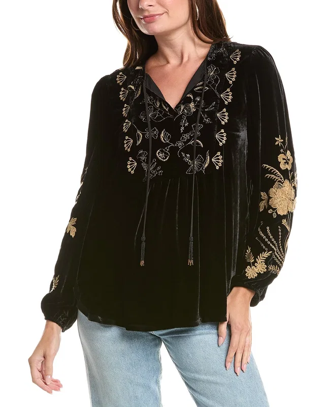 Johnny Was Velvet Prairie Silk-Blend Blouse, image 1 of 1 from Gilt