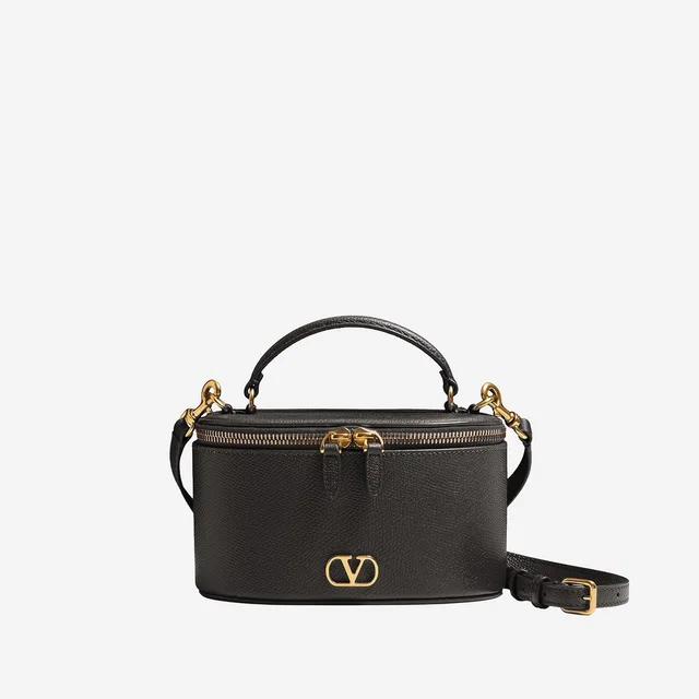 Valentino Garavani Embossed Leather Vlogo Top Handle Bag — Black in Black Leather from HEWI