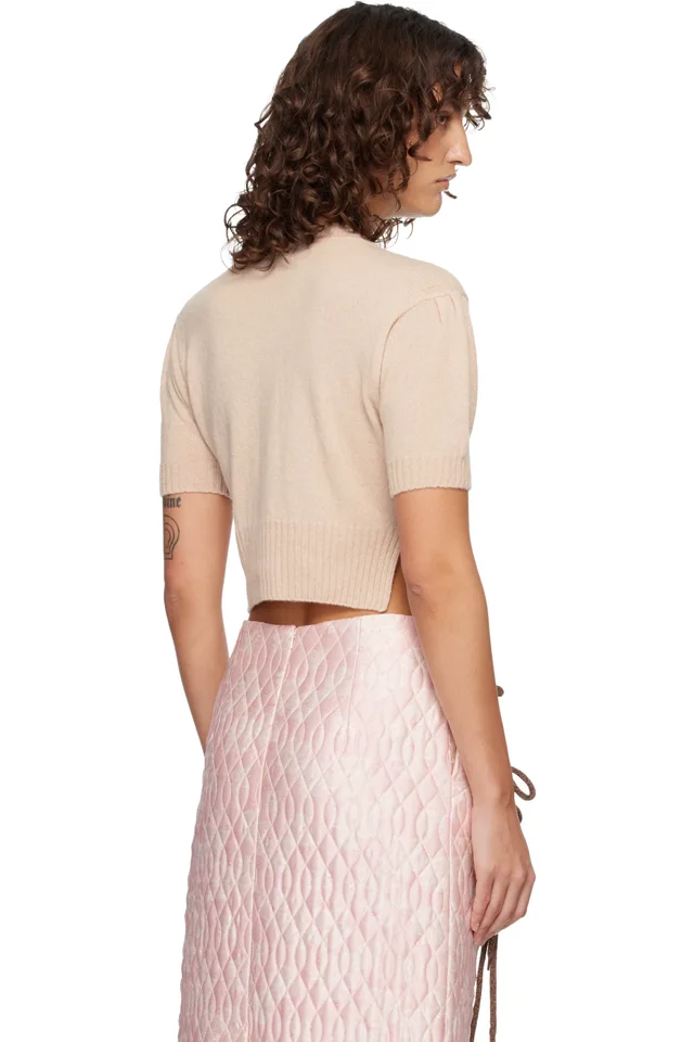 Simone Rocha Beige Cropped Cashmere Cardigan, photo 3 of 4 from SSENSE