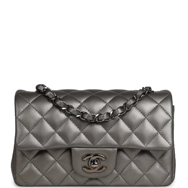 Chanel Mini Classic Rectangular Flap Bag Dark Silver Lambskin Ruthenium Hardware in Silver Lambskin from Madison Avenue Couture