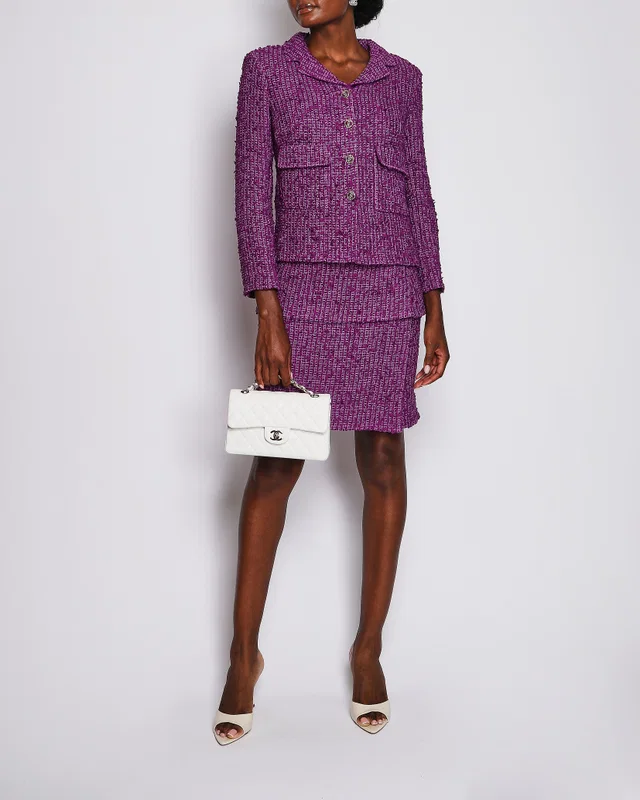 Chanel 21/C Purple Tweed Jacket with Matching Skirt Set Size FR 38 (UK 10) in Purple Tweed from Sellier