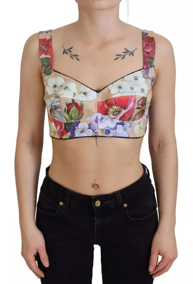 Dolce & Gabbana Top Multicolour Floral Cropped Bustier Corset from Luxury Promise