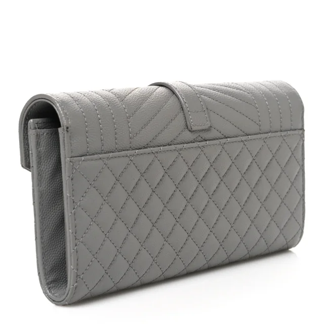 Saint Laurent Grain De Poudre Mixed Matelasse Triquilt Large Monogram Wallet Stone in Leather from FASHIONPHILE, photo 3 of 8