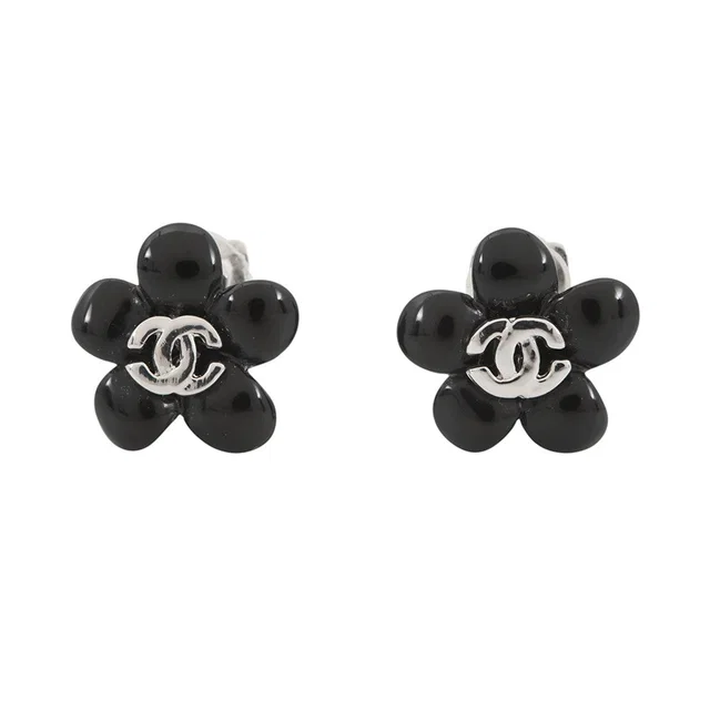 Chanel Earring Camellia CC Logo Black Metal Resin in Black Resin from GALLERY RARE