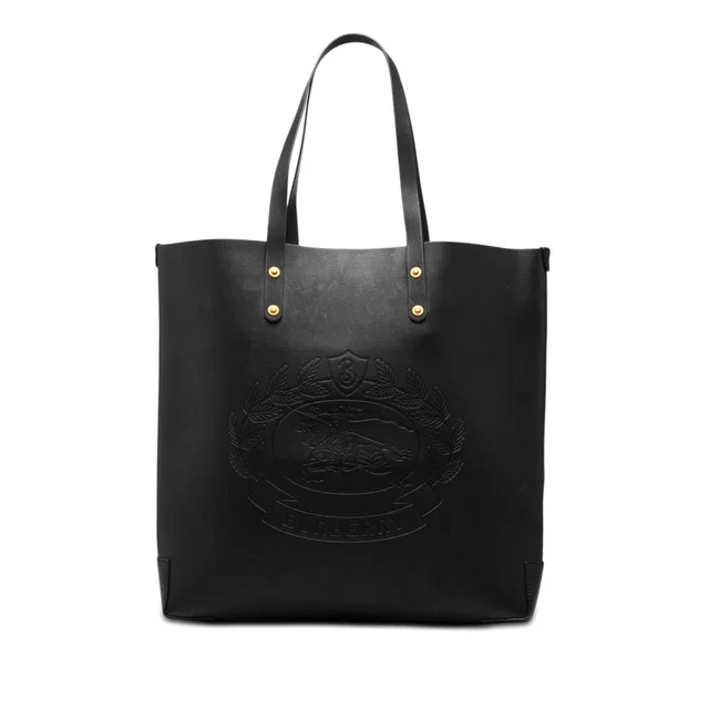 Black Burberry Large Embossed Leather Crest Tote in Black Leather from Designer Revival