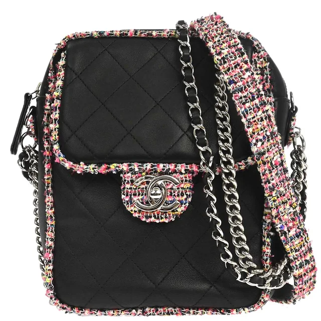 Chanel 2019 Black Tweed Lambskin Shoulder Bag in Black Lambskin from AMORE Vintage Tokyo