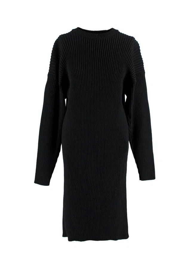 Bottega Veneta Open Back Black Ribbed Merino Wool Jumper Dress in Black Wool from HEWI