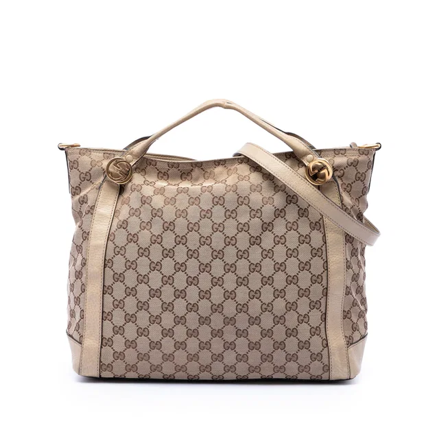 Beige Gucci GG Canvas Miss GG Satchel in Beige Canvas from Designer Revival