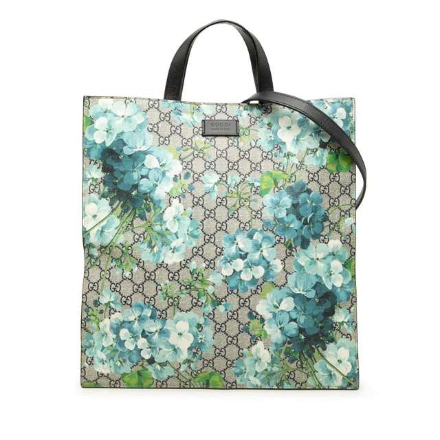 Beige Gucci GG Supreme Blooms Convertible Soft Tote Satchel in Beige Coated canvas from Designer Revival