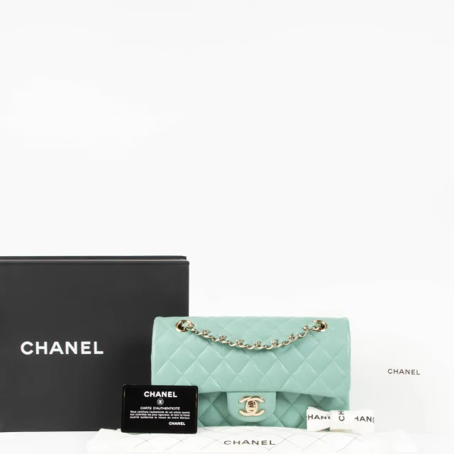 Chanel 21S Tiffany Green Caviar Small Classic Flap Handbag in Green Caviar leather from Labellov, photo 2 of 5