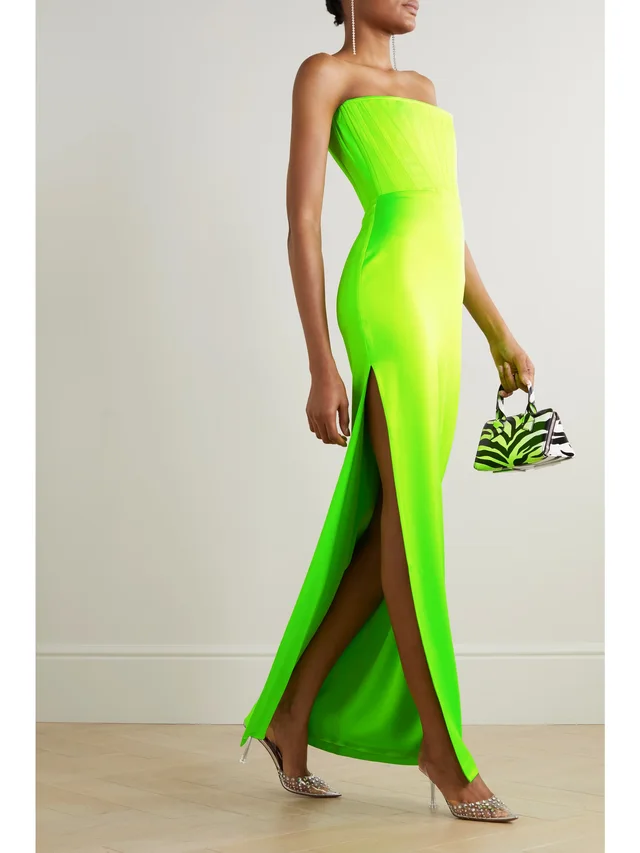 ALEX PERRY Benton strapless neon satin-crepe maxi dress in Green, photo 2 of 2 from NET-A-PORTER (Canada)